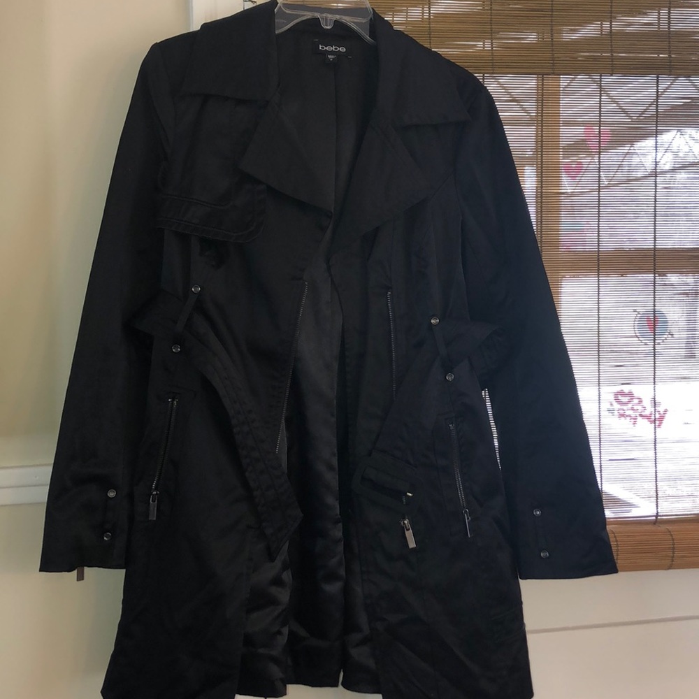 Black Bebe midi coat with waist belt